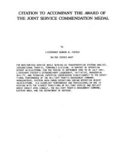 Joint Service Commendation Medal Citation Joint Service Commendation Medal Citation