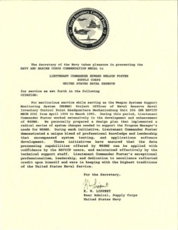 Navy Commendation Medal Citation from Reserve Duty Navy Commendation Medal Citation from Reserve Duty