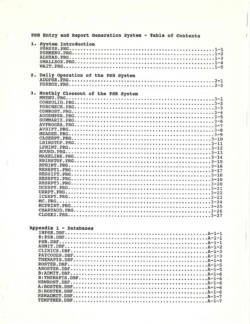 PSR System, Technical Documentation, Page 3, Program and Database Table of Contents PSR System, Technical Documentation, Page 3