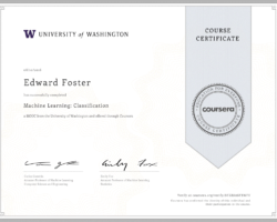 Machine Learning: Classification Course Completion Certificate Machine Learning: Classification Course Completion Certificate
